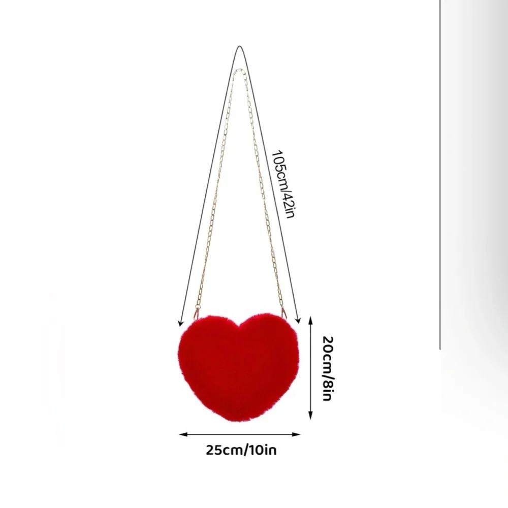 Heart Shaped Fluffy Shoulder Bag Fashion Chain Crossbody Bag Cute Zipper Purse